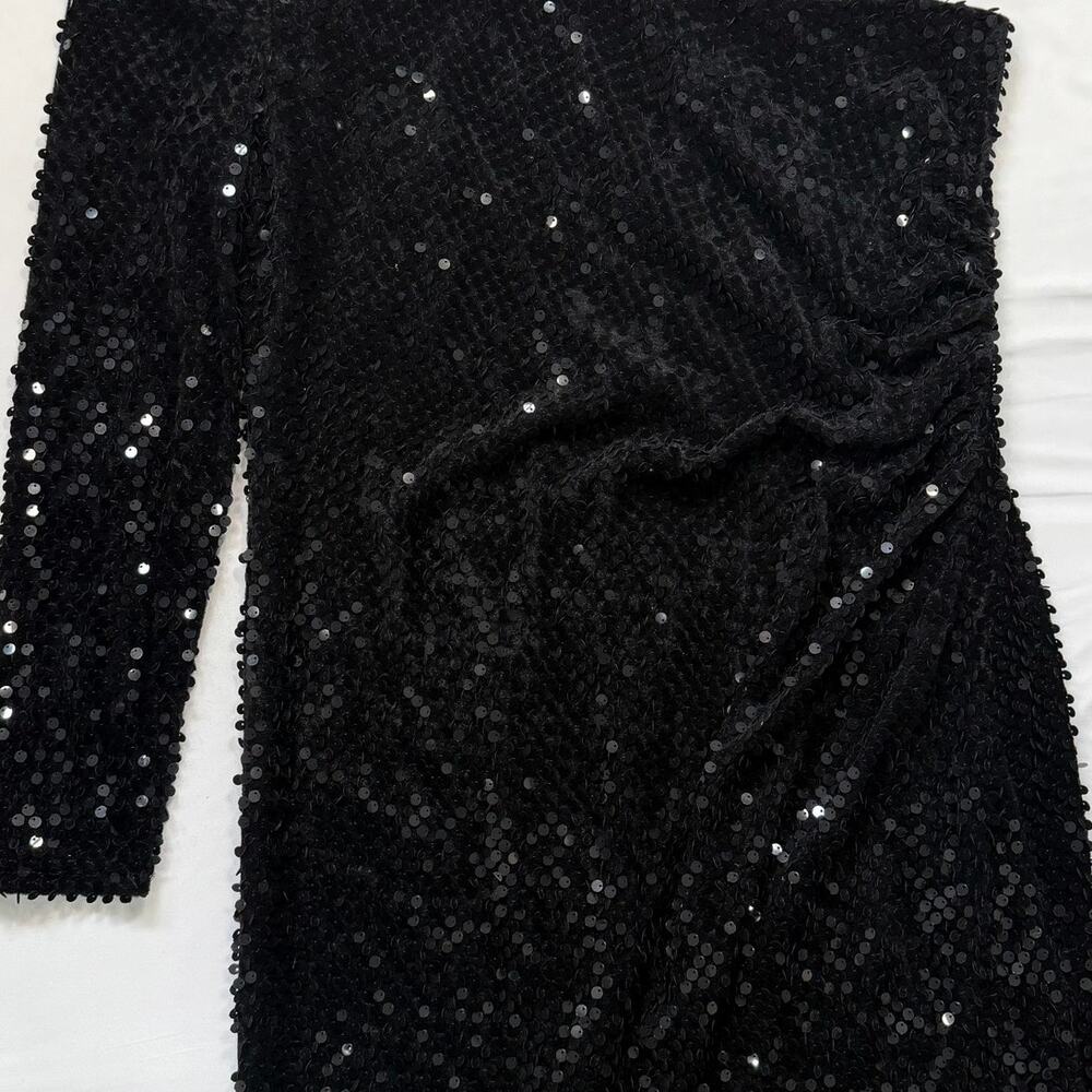 Topshop Black Sequin One Shoulder Dress US 14 NWT Cocktail Party Mini - Picture 6 of 12